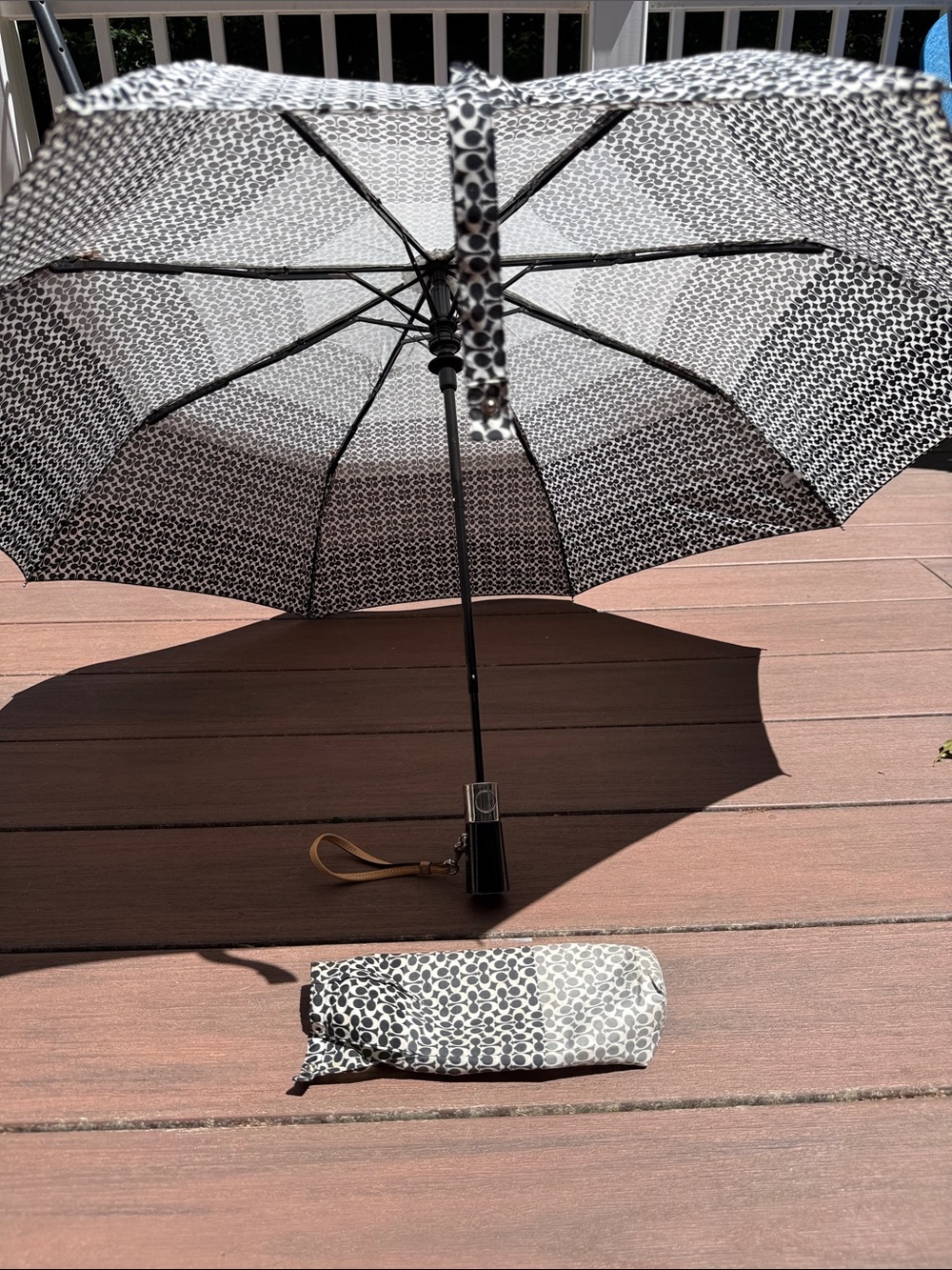 Coach Black and White Signature Print Compact Umbrella